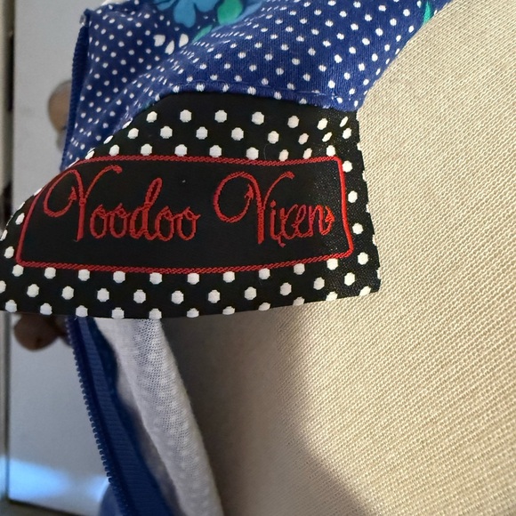 Voodoo Vixen Blue Floral Buttoned Mini Dress - Picture 2 of 3